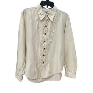 CP Shades 100% Silk Button Up Shirt Size Medium Ruffle Cream Long Sleeve #CC4-2